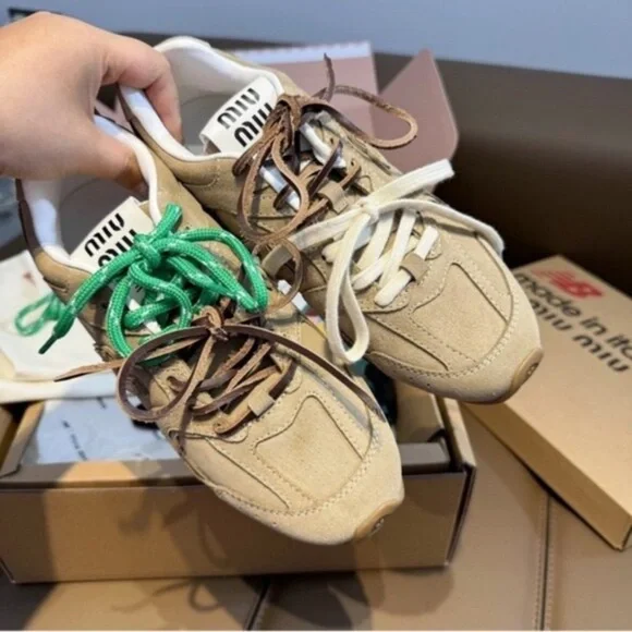 Miu Miu Beige and Green Sneakers - Picture 2 of 9